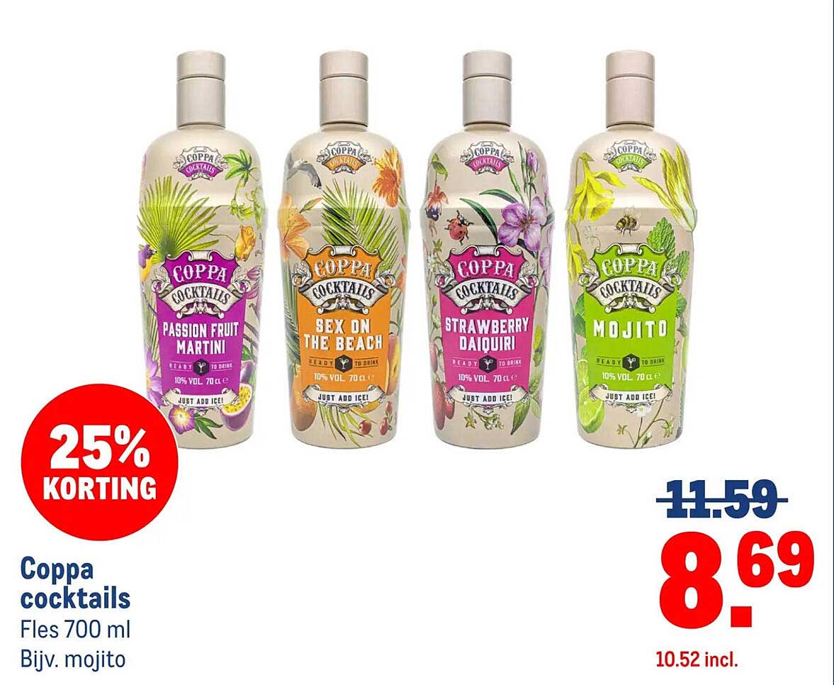 Coppa cocktails Fles 700 ml Bijv. mojito 25% KORTING