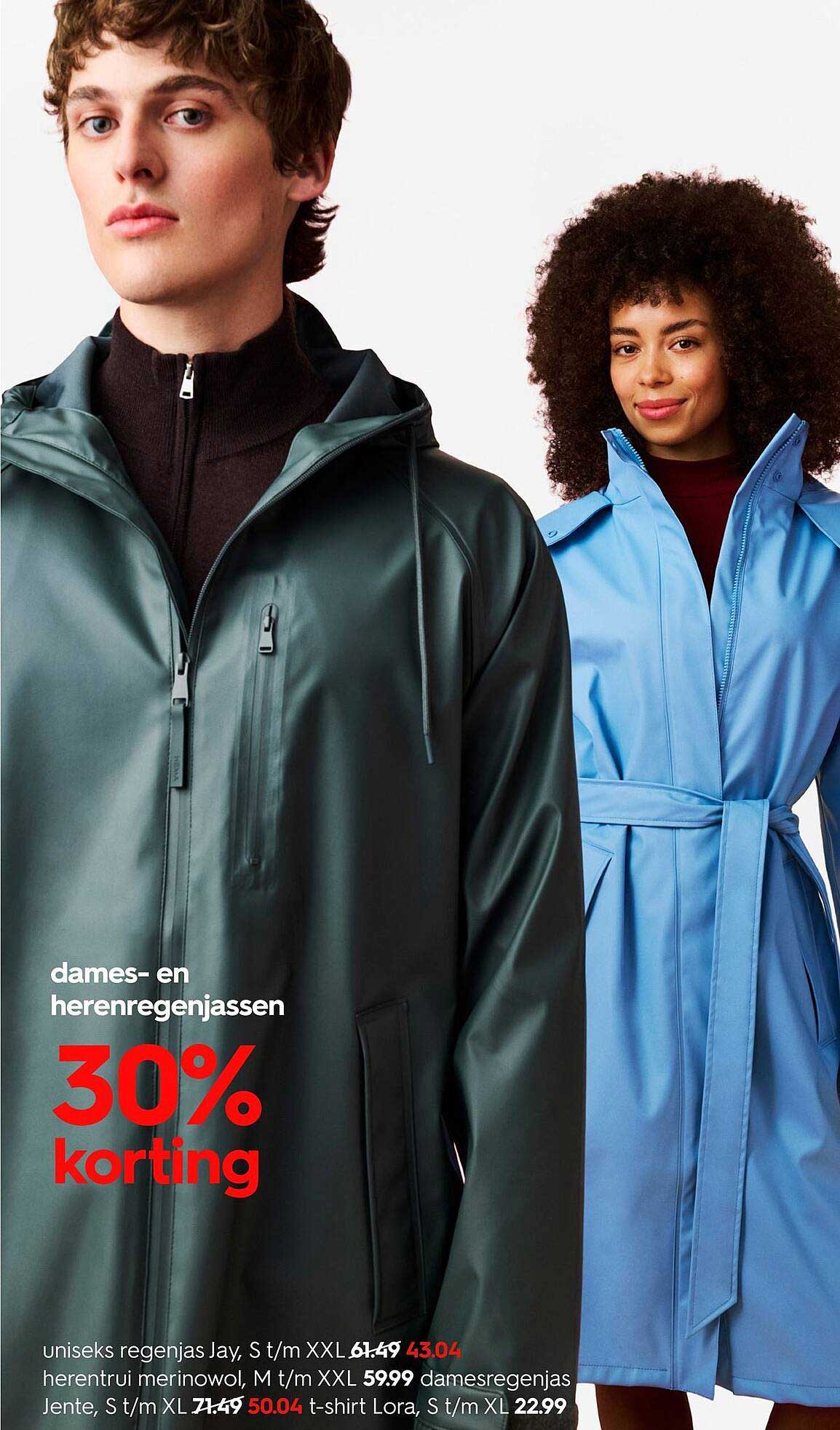 dames- en herenregenjassen 30% korting