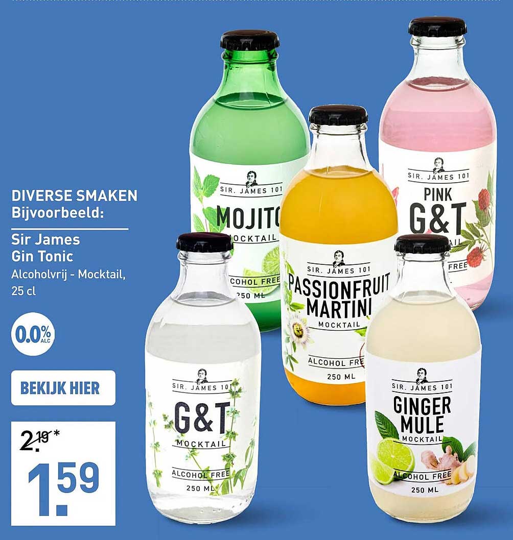 Diverse smaken Bijvoorbeeld: Sir James Gin Tonic Alcoholvrij - Mocktail, 25 cl