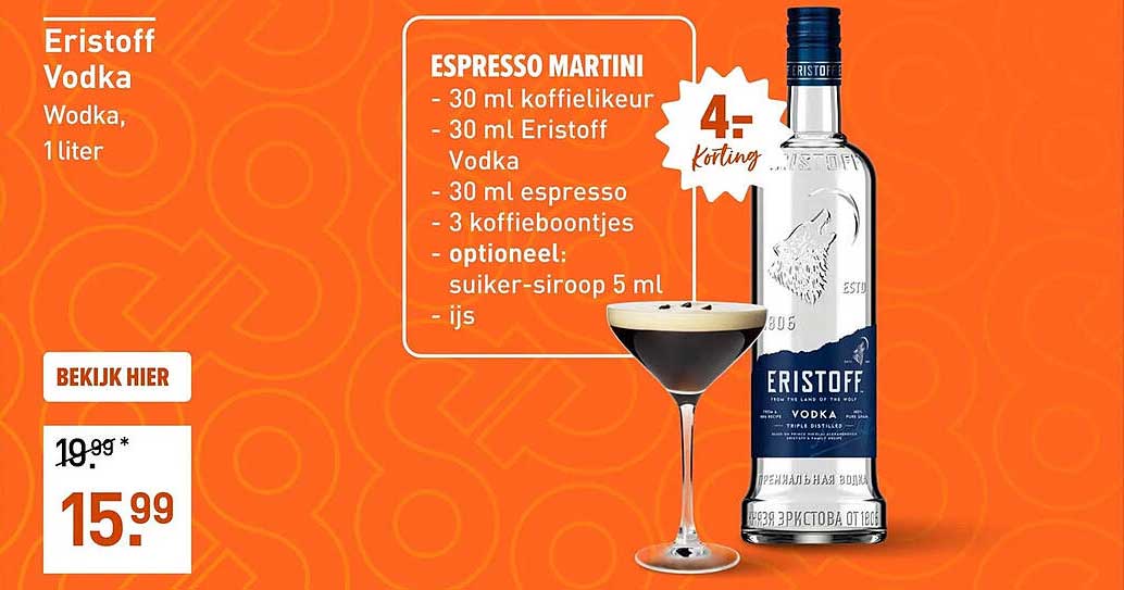 Eristoff Vodka 1 liter 4= korting