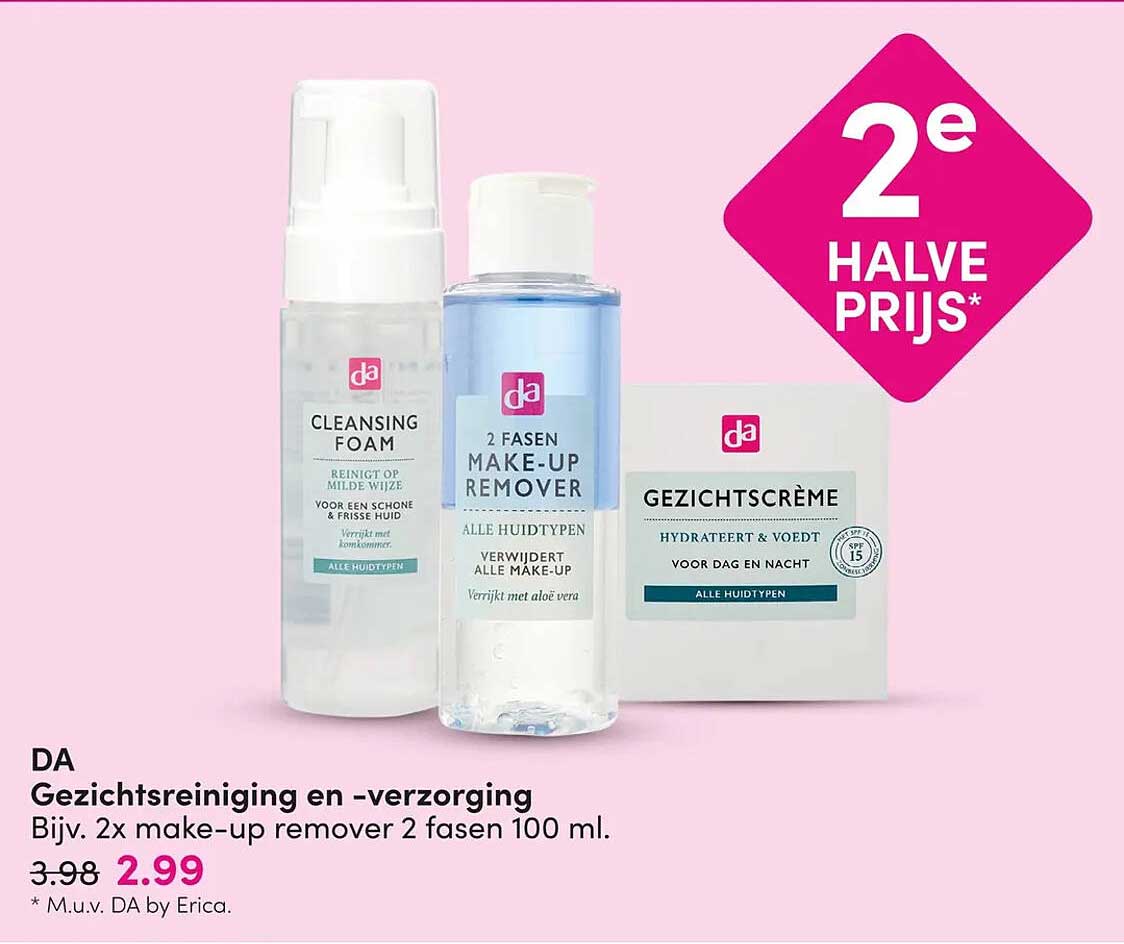 Gezichtsreiniging en -verzorging 2e halve prijs