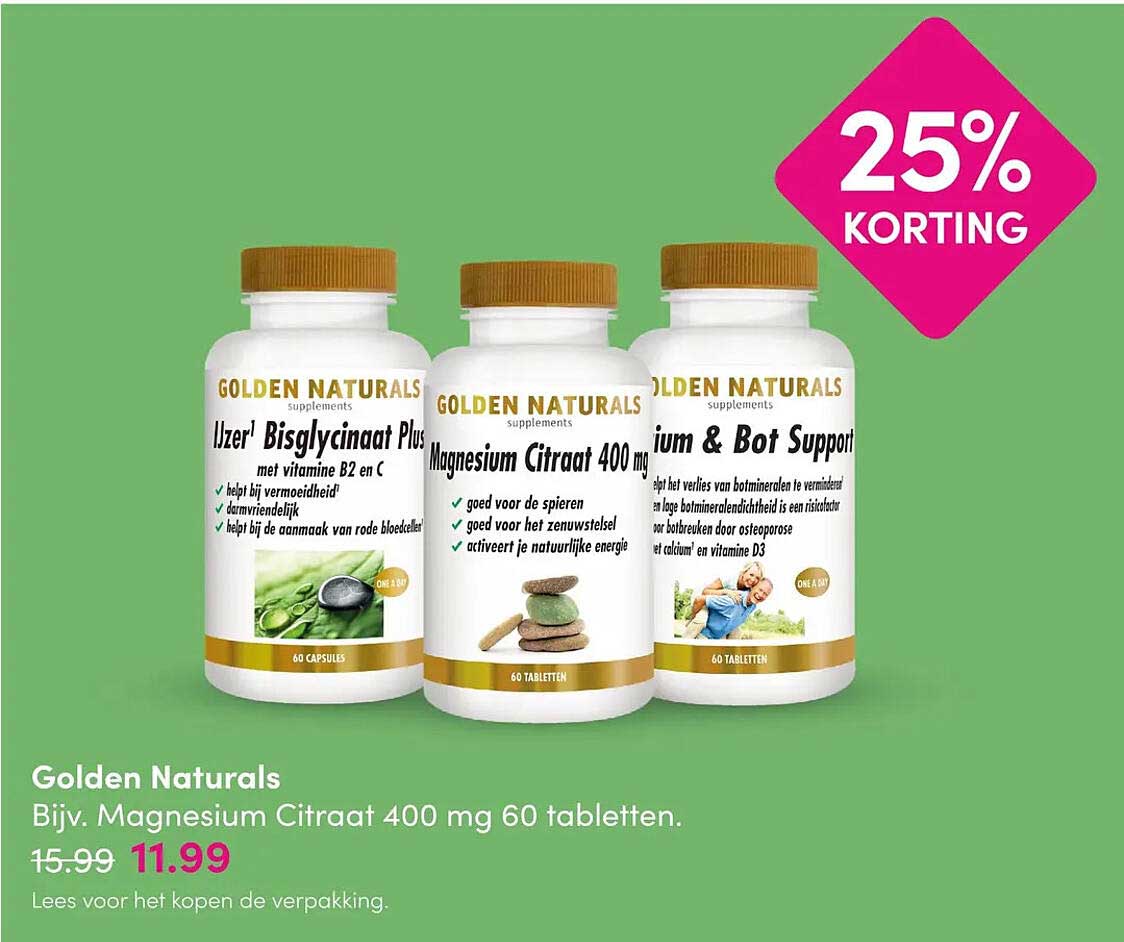 Golden Naturals Bijv. Magnesium Citraat 400 mg 60 tabletten.