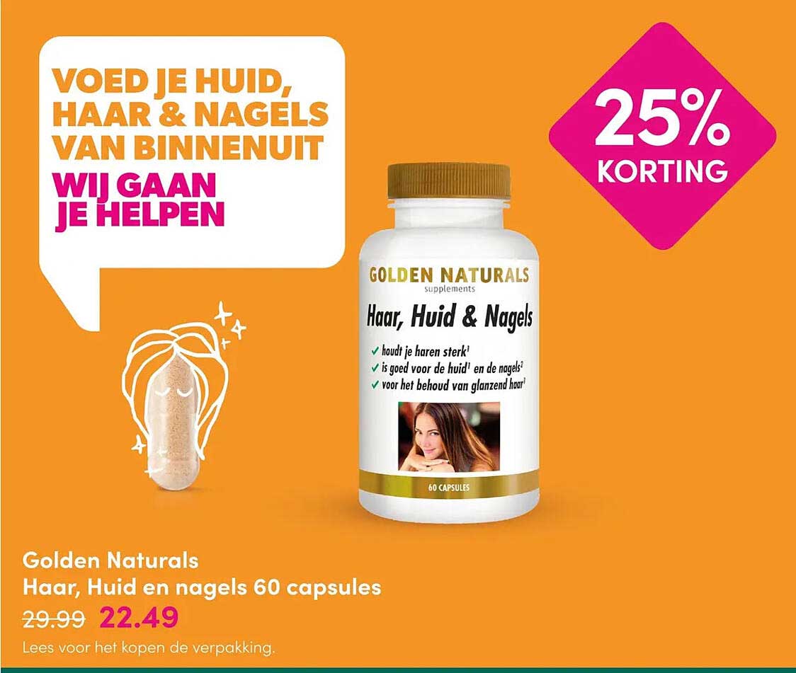 Golden Naturals Haar, Huid en nagels 60 capsules 25% korting