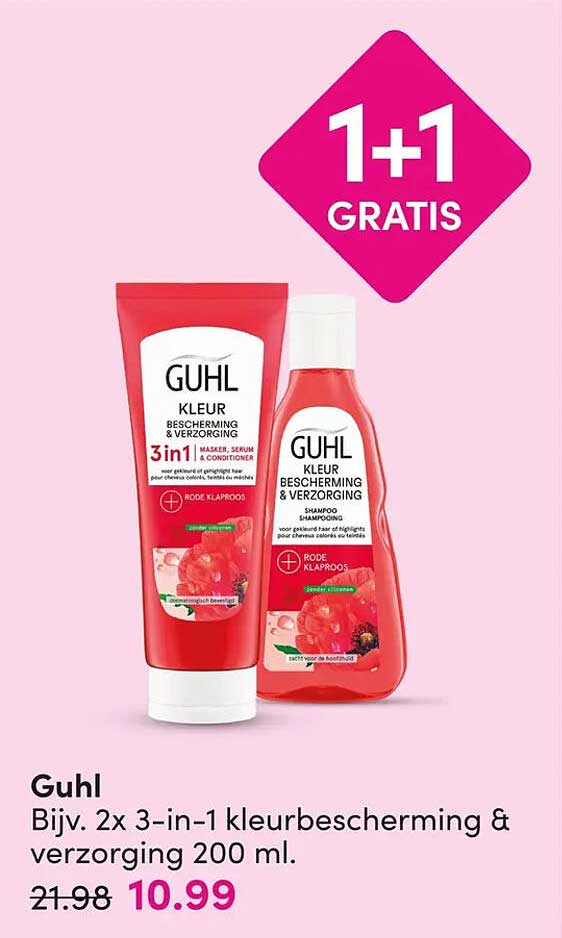 Guhl Bijv. 2x 3-in-1 kleurbescherming & verzorging 200 ml. 1+1 GRATIS