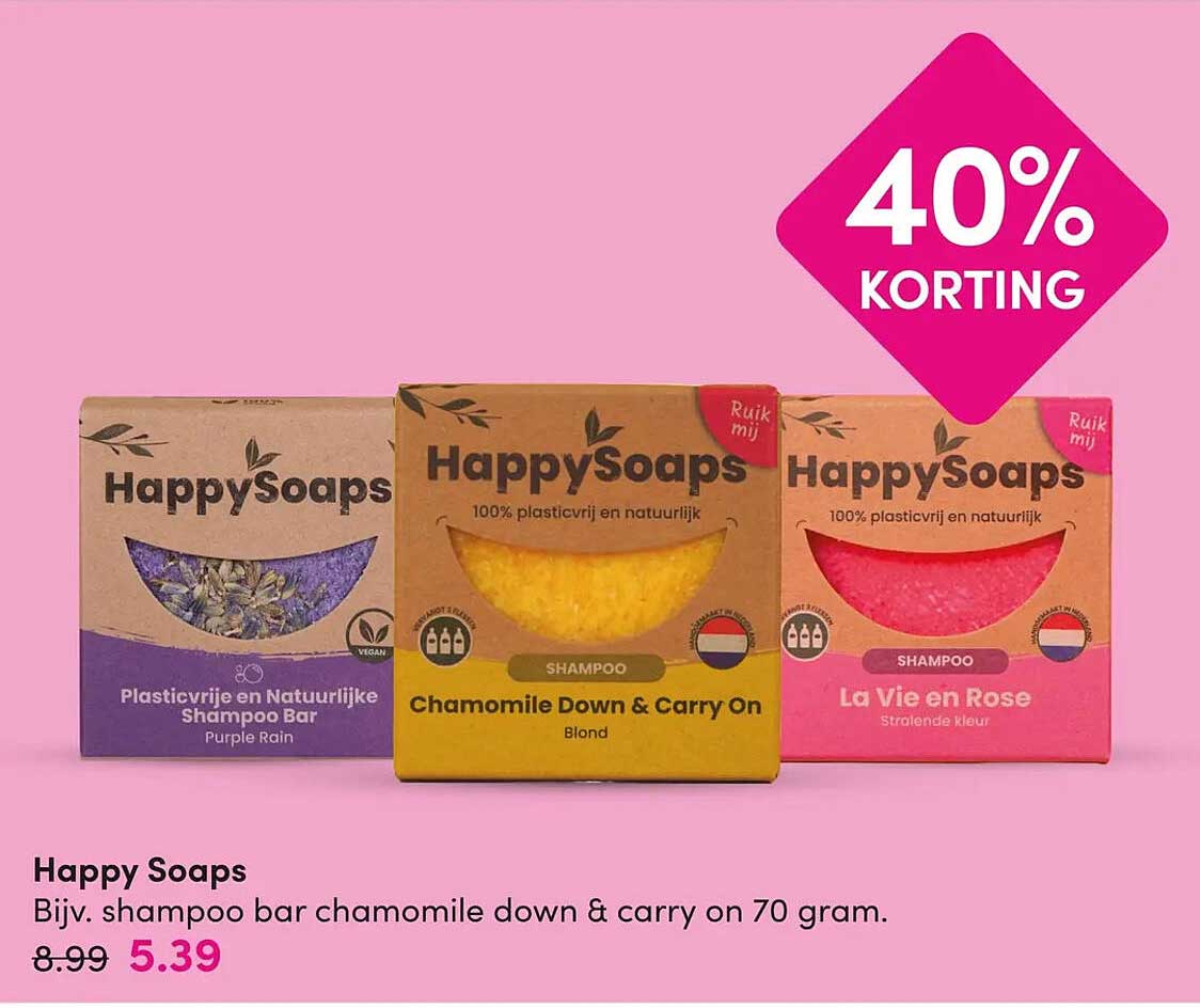 Happy Soaps Bijv. shampoo bar chamomile down & carry on 70 gram. 40% KORTING