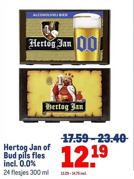 Hertog Jan of Bud pils fles incl. 0.0%