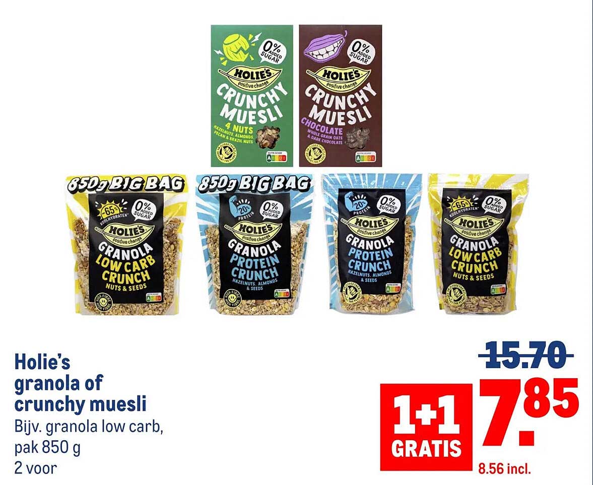 Holie's granola of crunchy muesli 1+1 gratis