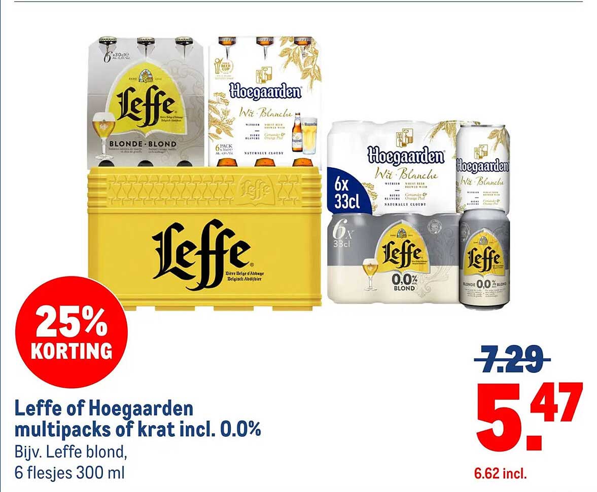 Leffe of Hoegaarden multipacks of krat incl. 0.0%
