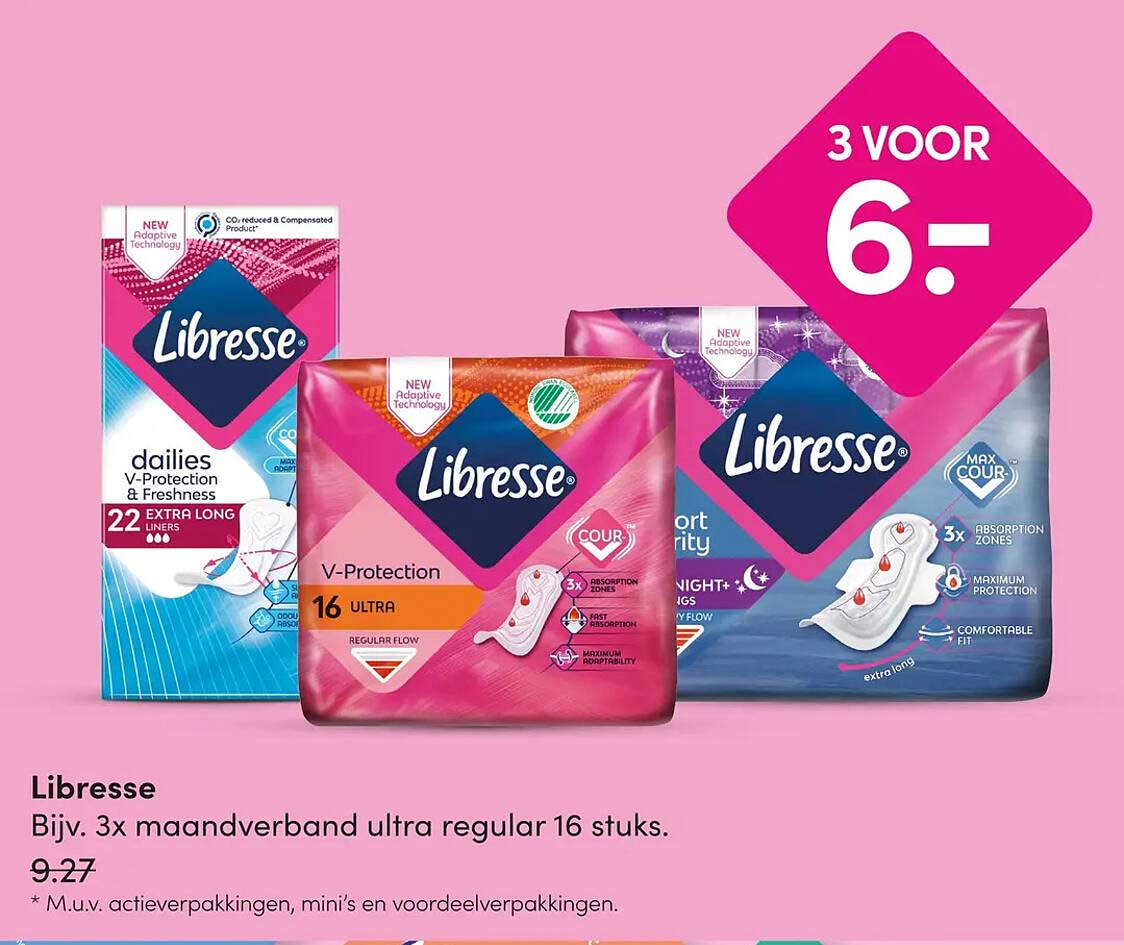 Libresse Bijv. 3x maandverband ultra regular 16 stuks 3 voor 6-