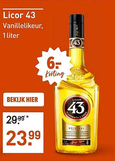 Licor 43 Vanillelikeur, 1 liter 6,- korting
