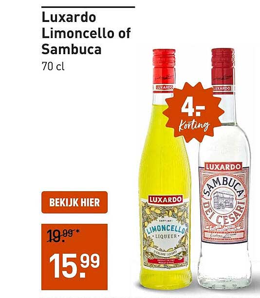 Luxardo Limoncello of Sambuca 70 cl 4,- korting