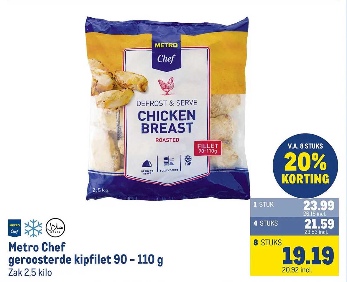 Metro Chef geroosterde kipfilet 90 - 110 g Zak 2,5 kilo 20% korting