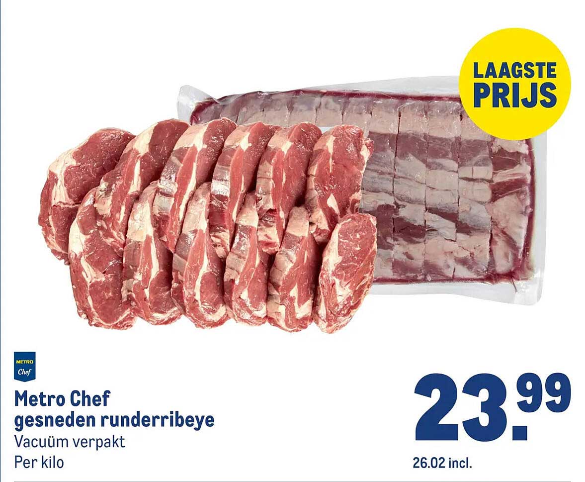 Metro Chef gesneden runderribeye Vacuüm verpakt Per kilo