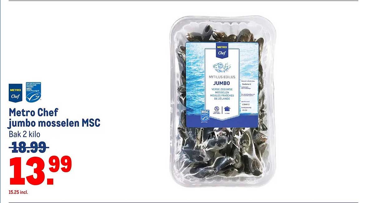 Metro Chef jumbo mosselen MSC Bak 2 kilo