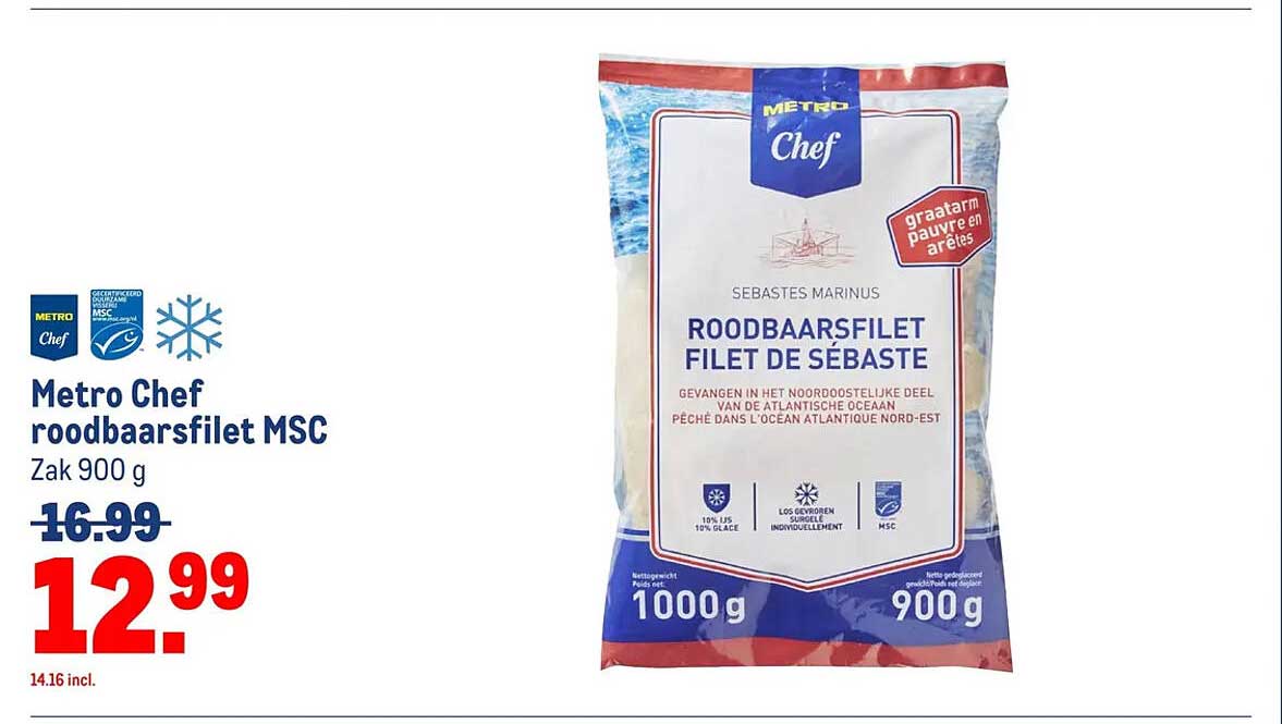 Metro Chef roodbaarsfilet MSC Zak 900 g
