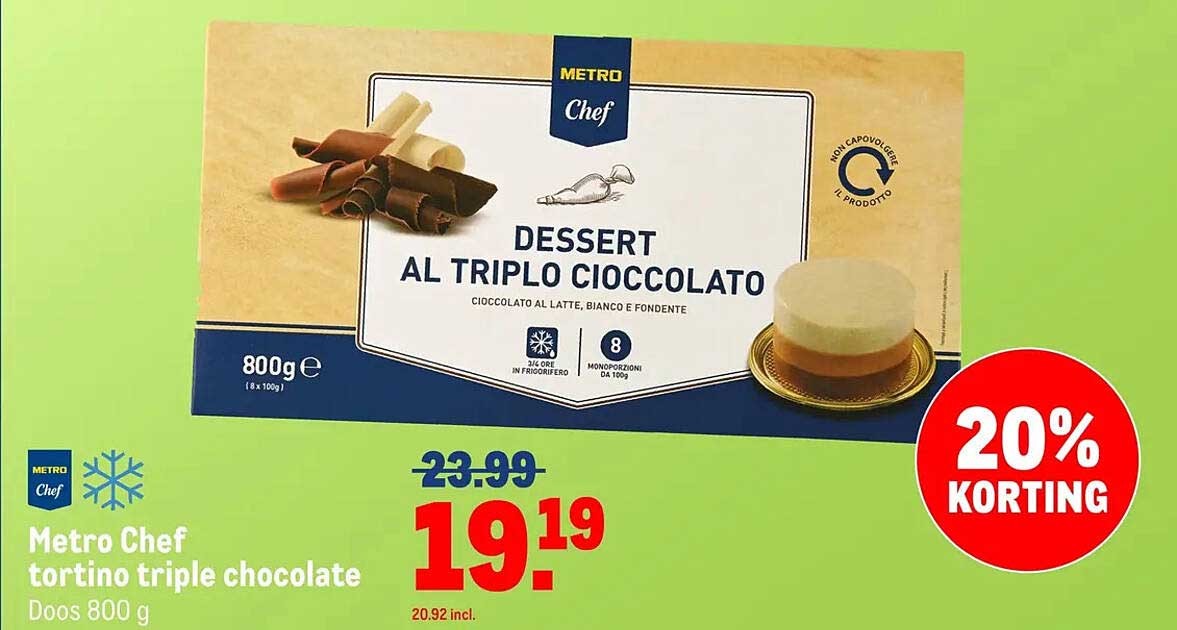 Metro Chef tortino triple chocolate Doos 800 g 20% KORTING