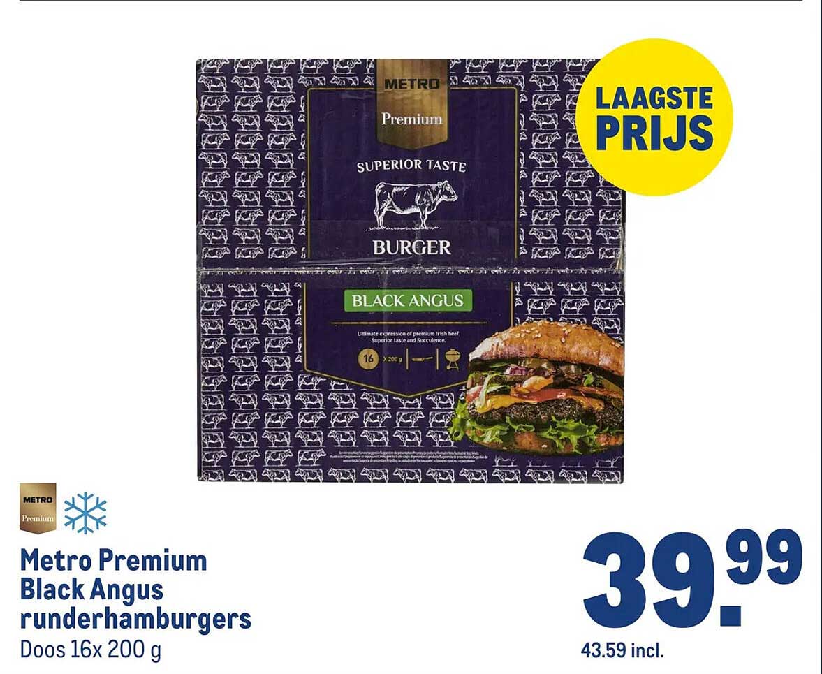 Metro Premium Black Angus runderhamburgers Doos 16x 200 g