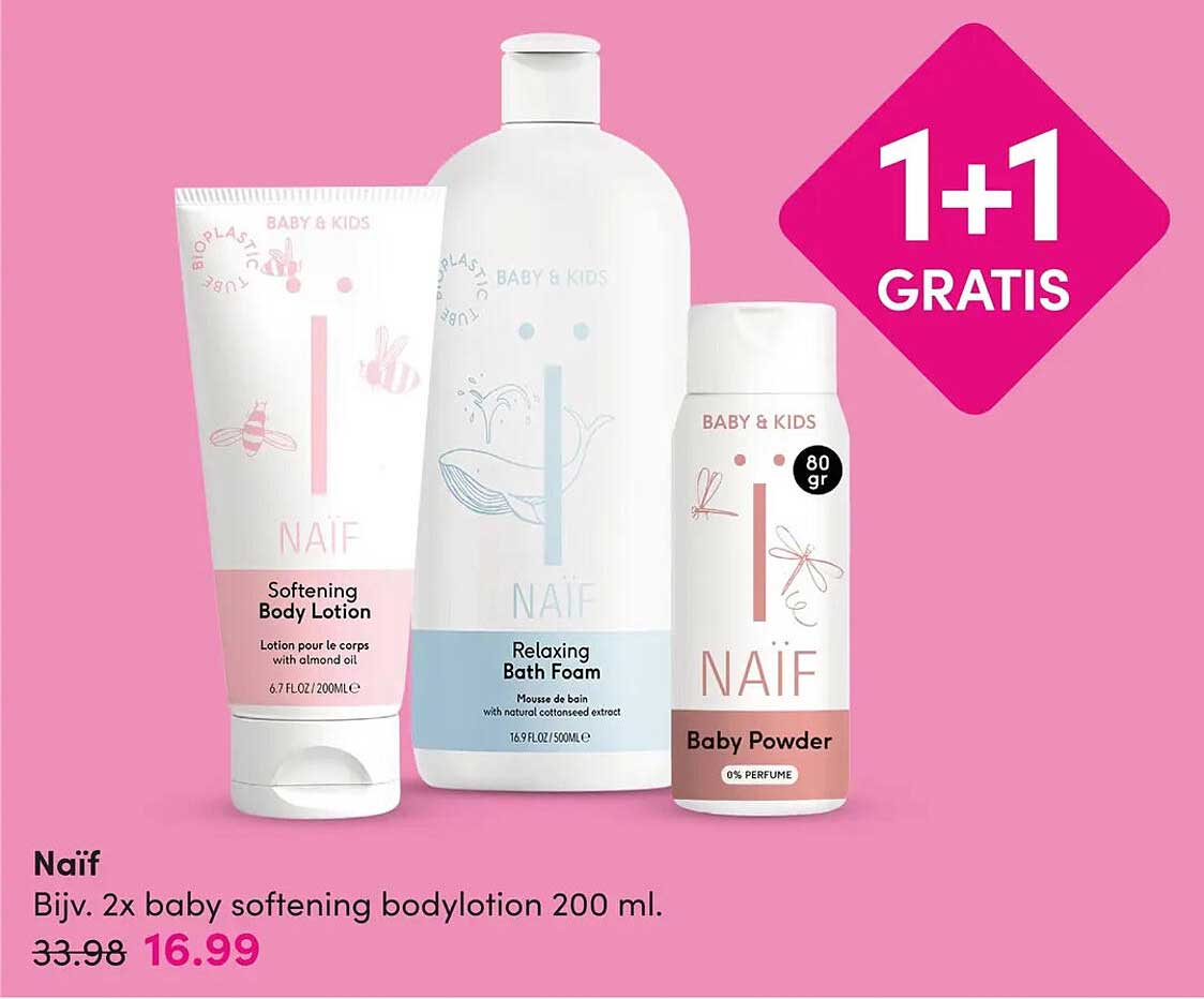 Naïf Bijv. 2x baby softening bodylotion 200 ml. 1+1 GRATIS