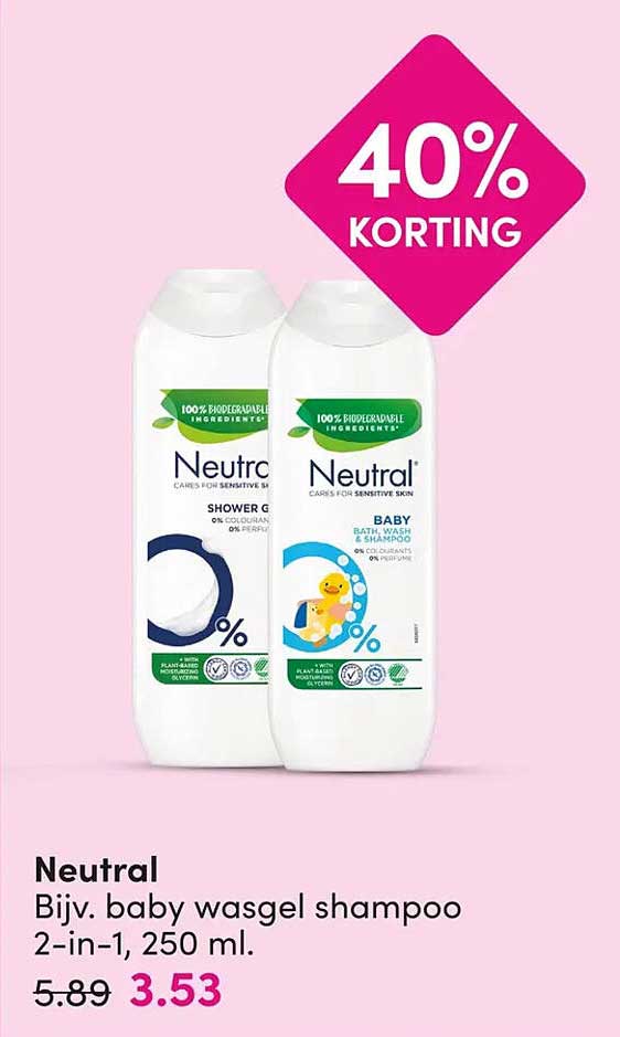 Neutral Bijv. baby wasgel shampoo 2-in-1, 250 ml. 40% KORTING