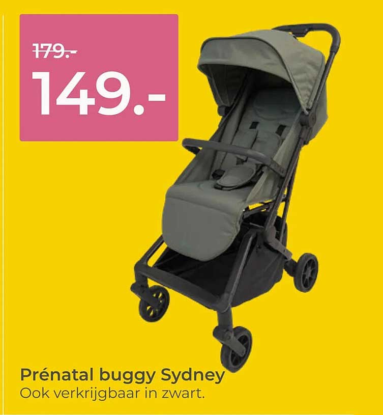 Prénatal buggy Sydney Ook verkrijgbaar in zwart.