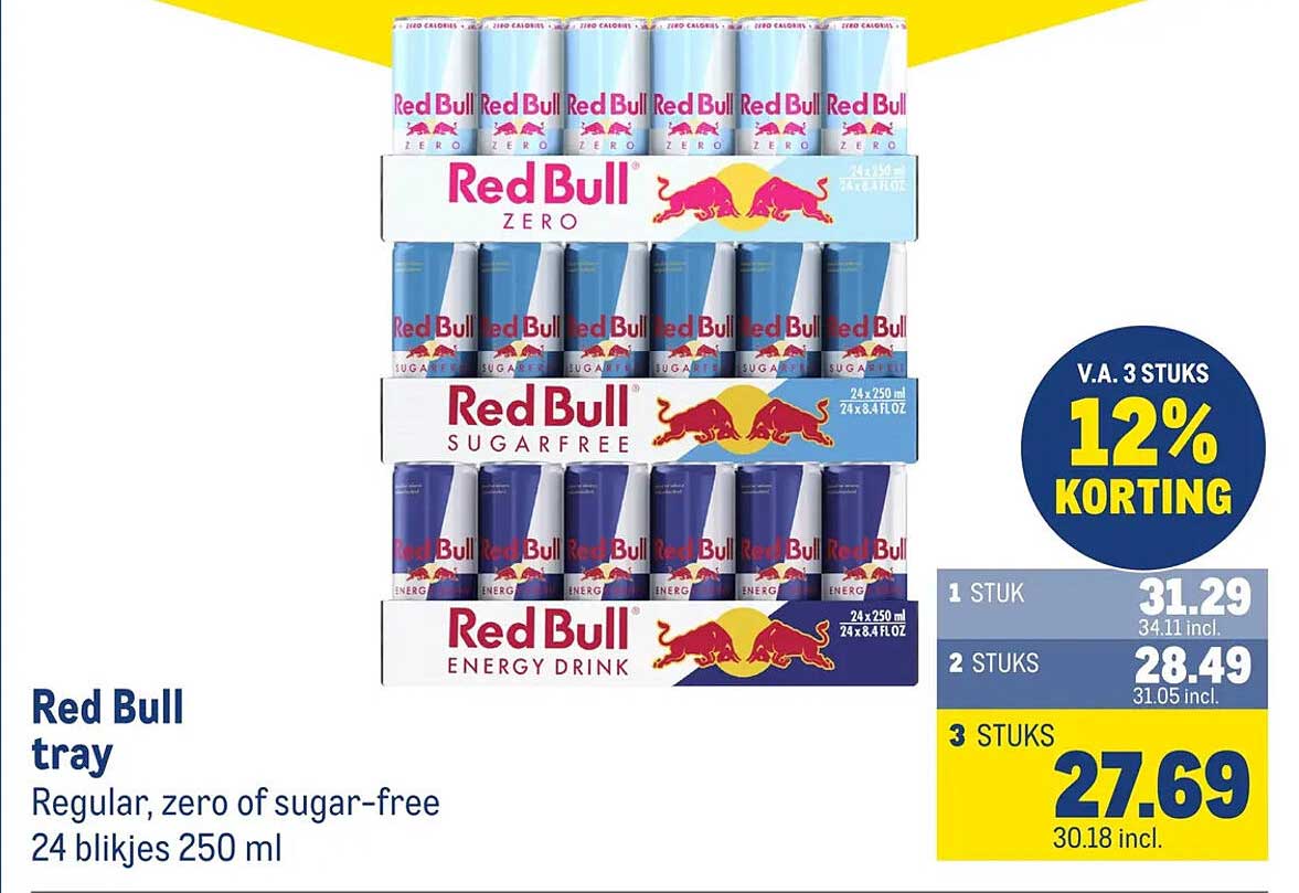 Red Bull tray Regular, zero of sugar-free 24 blikjes 250 ml