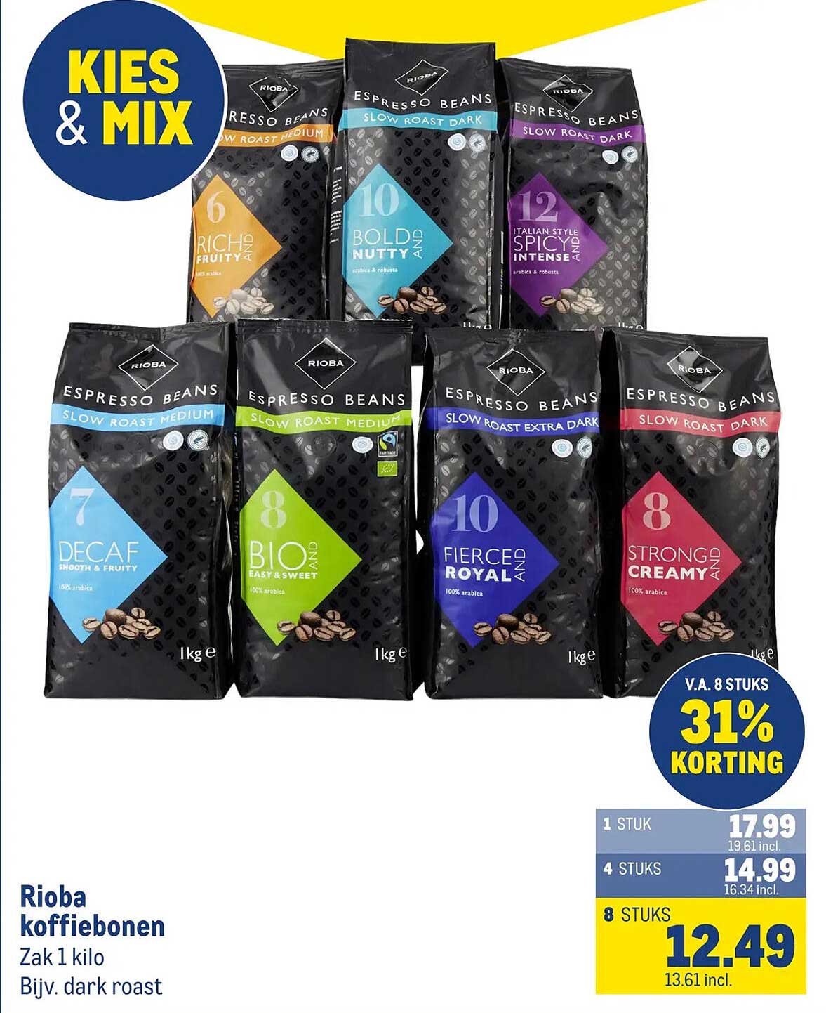 Rioba koffiebonen Zak 1 kilo Bijv. dark roast