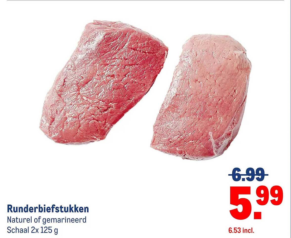 Runderbiefstukken Naturel of gemarineerd Schaal 2x 125 g