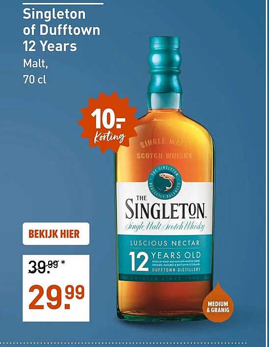 Singleton of Dufftown 12 Years Malt, 70 cl 10,- korting