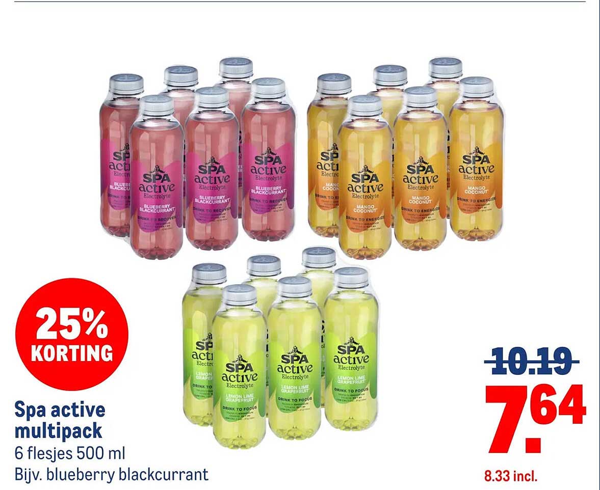 Spa active multipack 6 flesjes 500 ml Bijv. blueberry blackcurrant