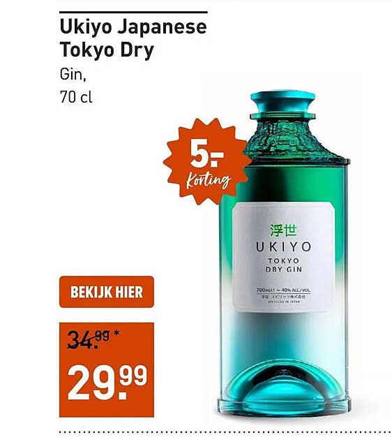 Ukiyo Japanese Tokyo Dry Gin, 70 cl 5.- korting