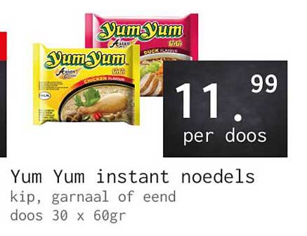 Yum Yum instant noedels kip, garnaal of eend doos 30 x 60gr