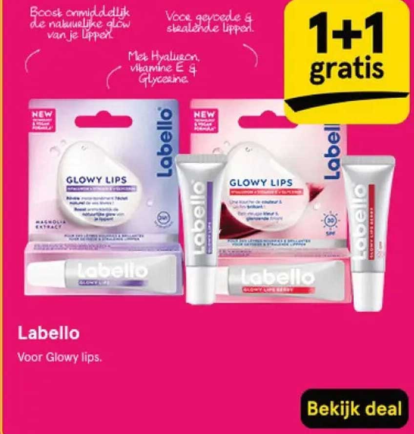1+1 gratis op Labello Glowy Lips