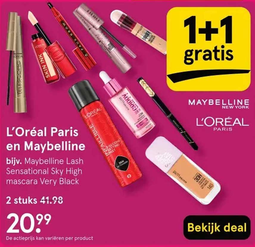 1+1 gratis op L’Oréal Paris en Maybelline