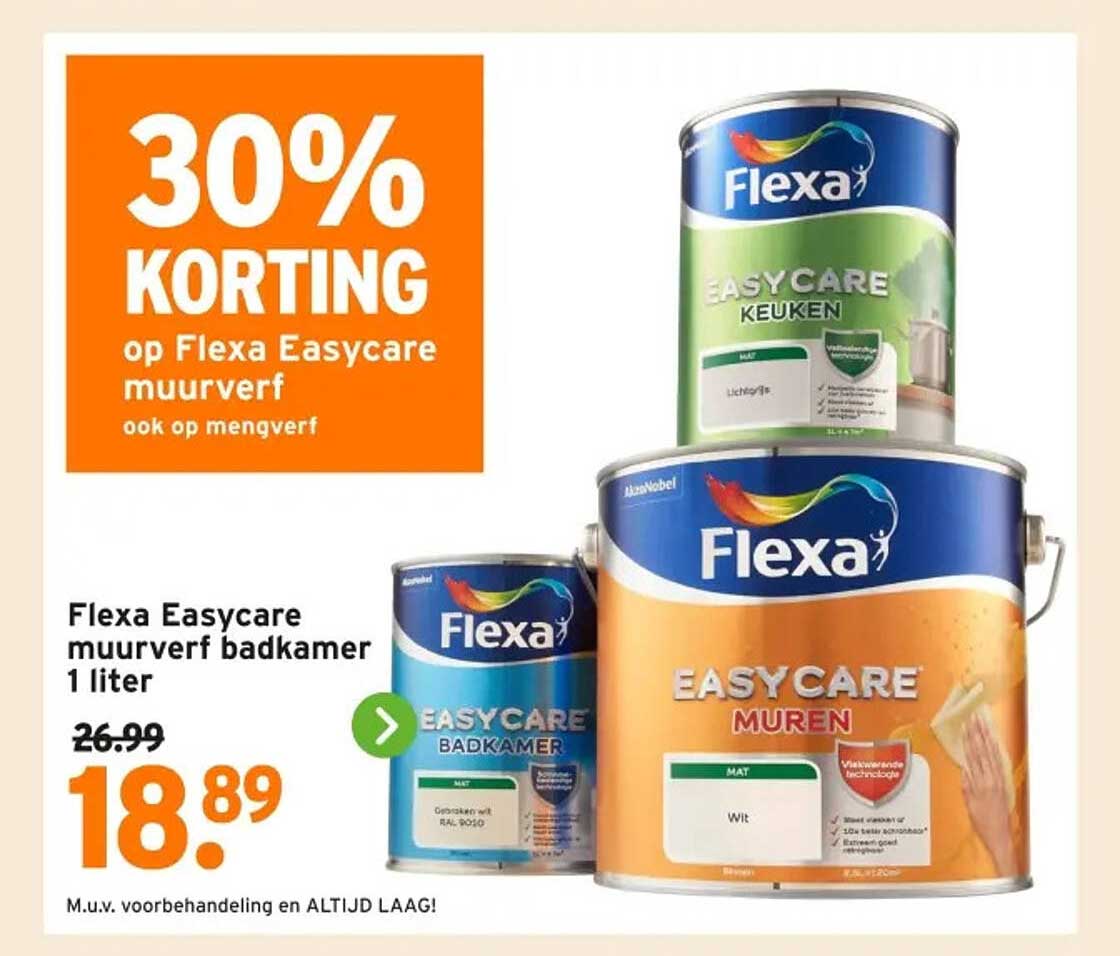 30% KORTING op Flexa Easycare muurverf ook op mengverf