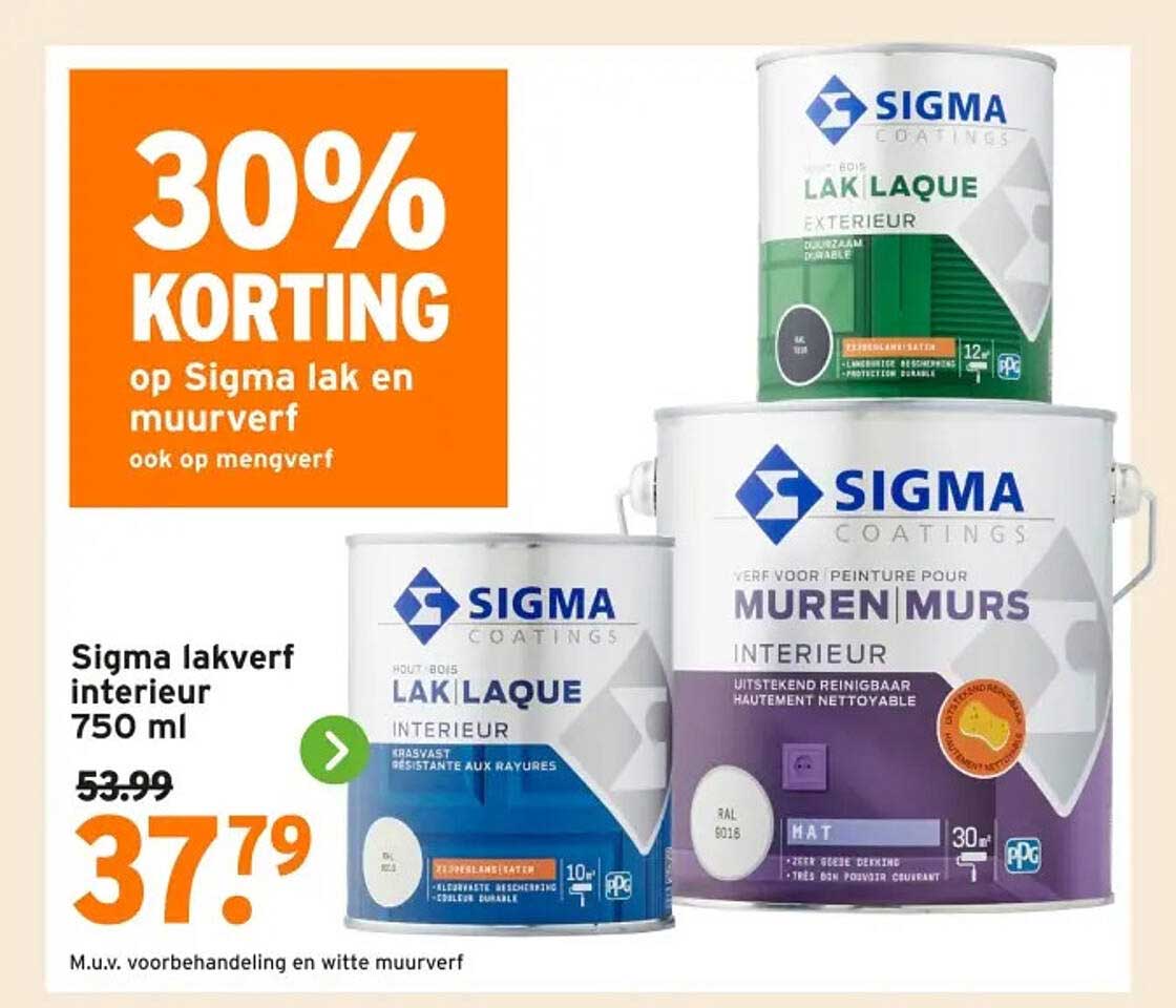 30% KORTING op Sigma lak en muurverf ook op mengverf
