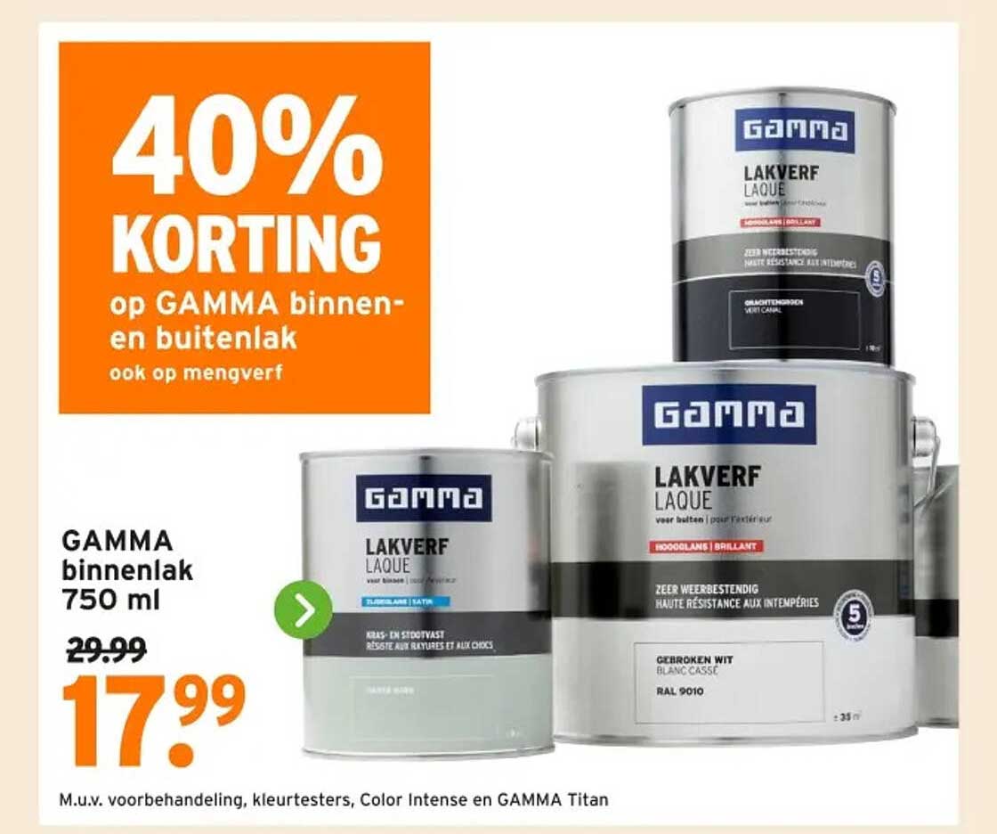 40% KORTING op GAMMA binnen- en buitenlak ook op mengverf