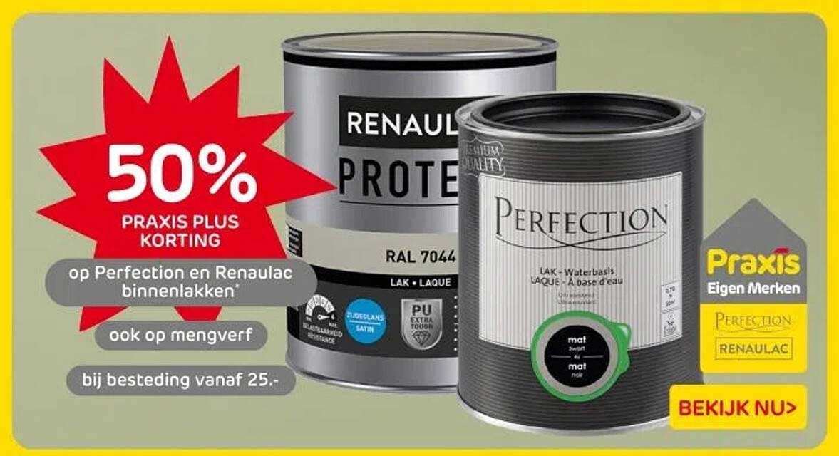 50% PRAKIS PLUS KORTING op Perfection en Renualac binnenlakken