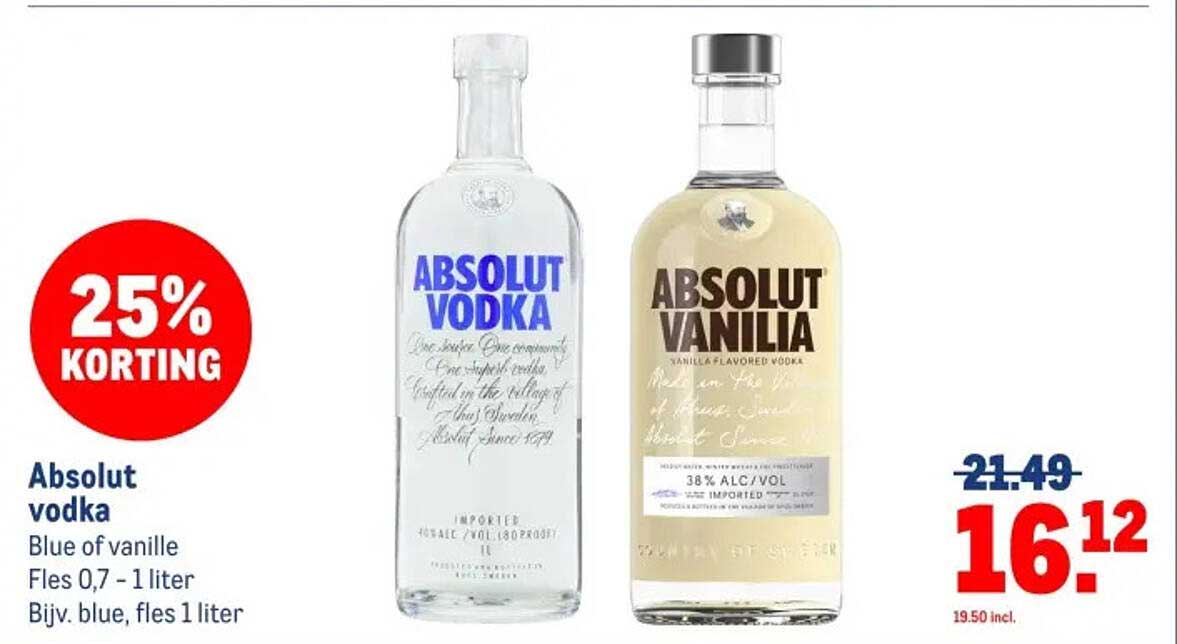 Absolut vodka Blue of vanille Fles 0,7 - 1 liter