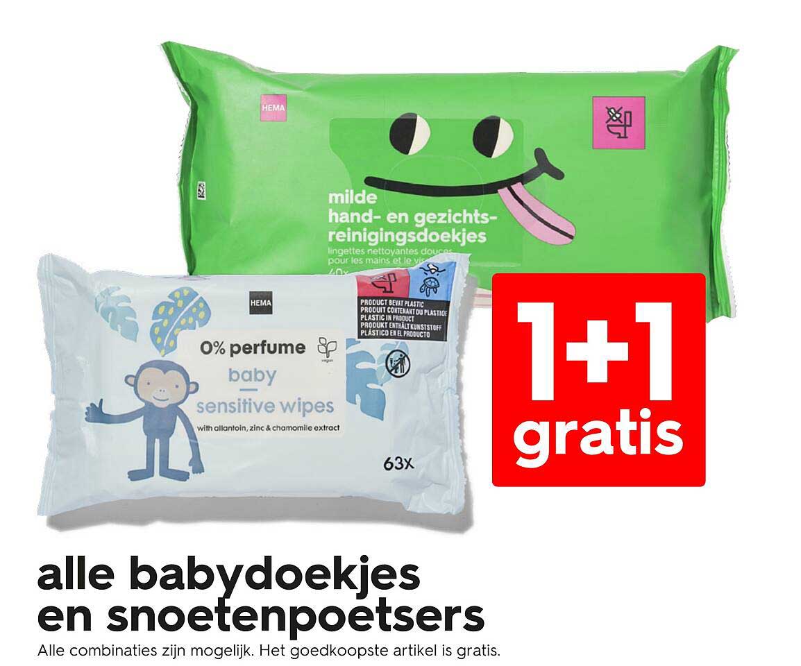alle babydoekjes en snoetenpoetsers 1+1 gratis
