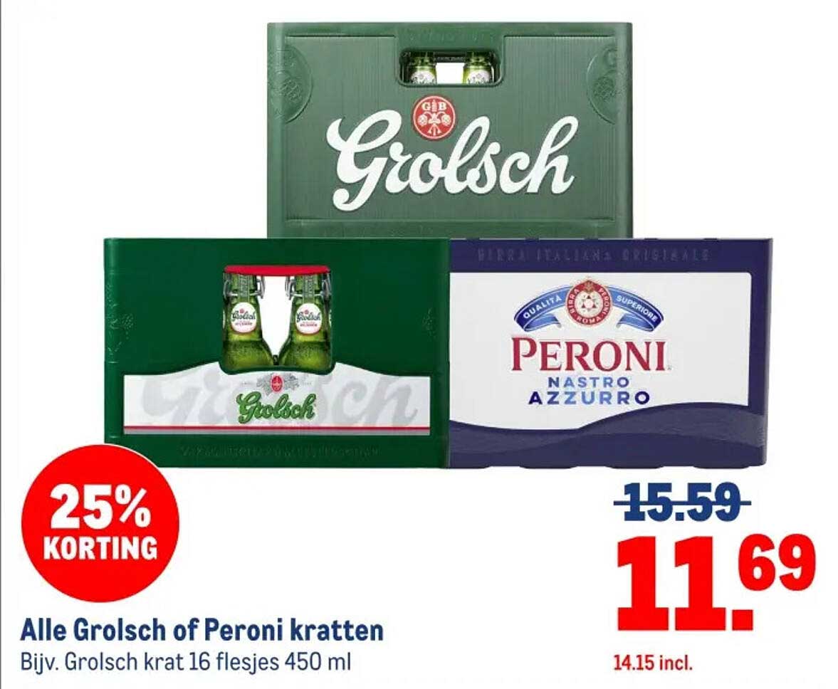 Alle Grolsch of Peroni kratten
