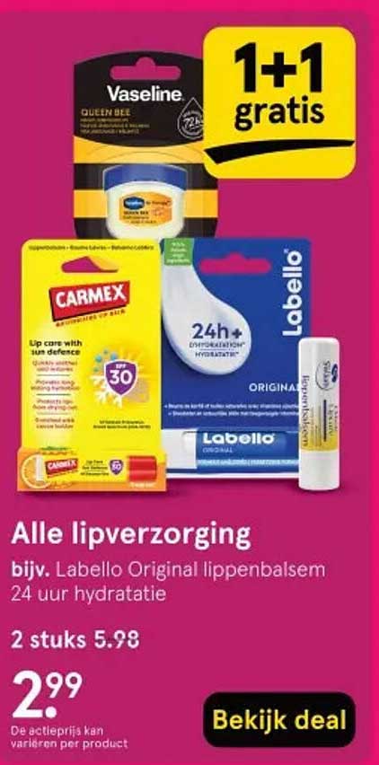 Alle lipverzorging, bijv. Labello Original lippenbalsem 24 uur hydratatie