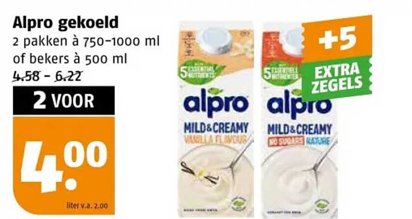 Alpro gekoeld 2 pakken à 750-1000 ml of bekers à 500 ml