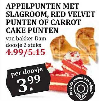 APPELPUITEN MET SLAGROOM, RED VELVET PUNTEN OF CARROT CAKE PUNTEN