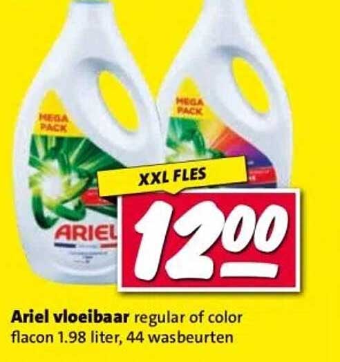 Ariel vloeibaar regular of color flacon 1.98 liter, 44 wasbeurten