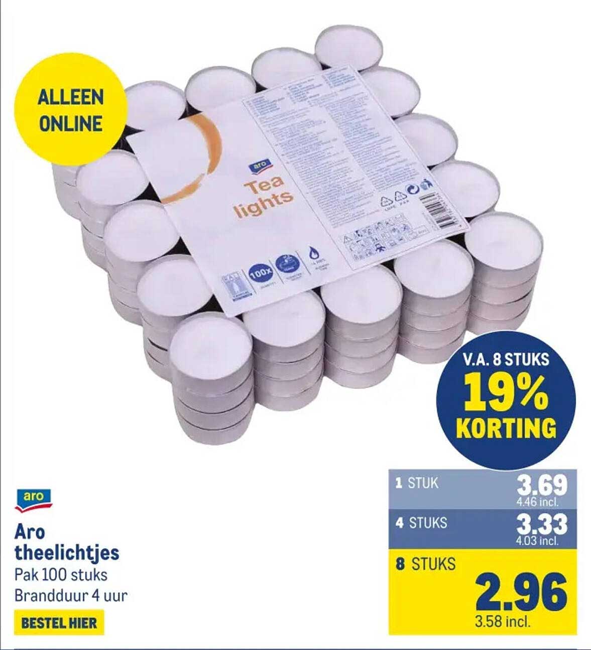 Aro theelichtjes Pak 100 stuks