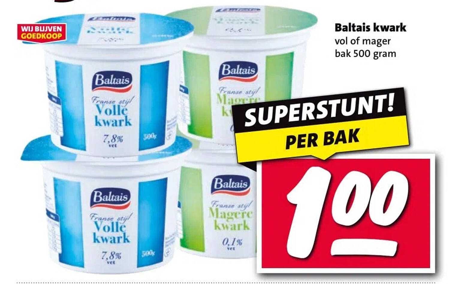 Baltais kwark vol of mager bak 500 gram