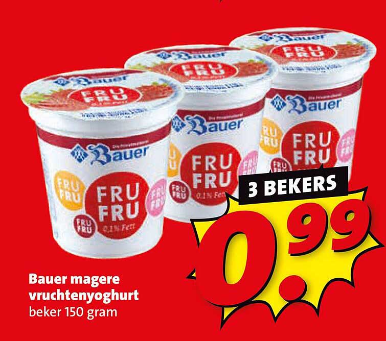 Bauer magere vruchtendyoghurt beker 150 gram