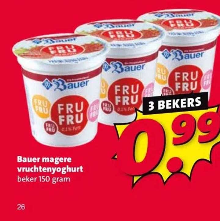 Bauer magere vruchtenyoghurt beker 150 gram