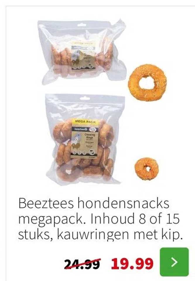 Beeztees hondsensnacks megapak. Inhoud 8 of 15 stuks, kauwringen met kip.