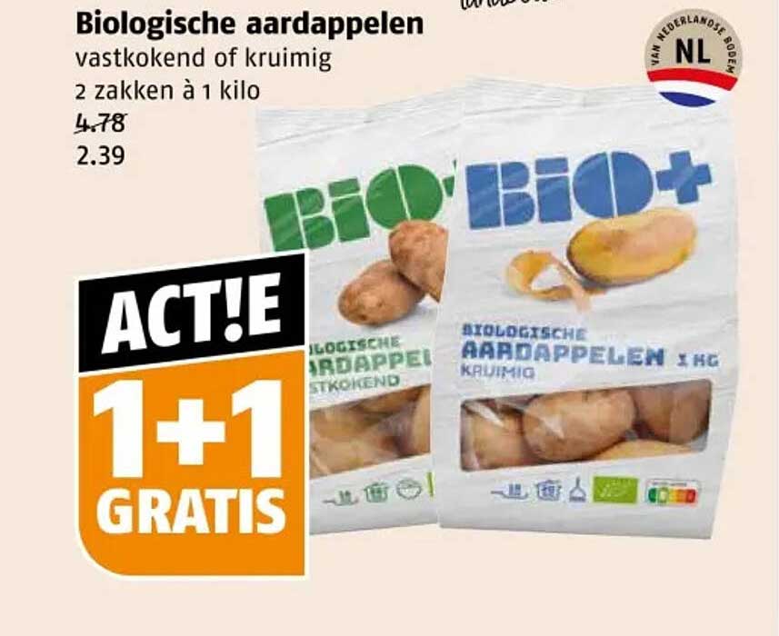 Biologische aardappelen vastkokend of kruimig 2 zakken à 1 kilo
